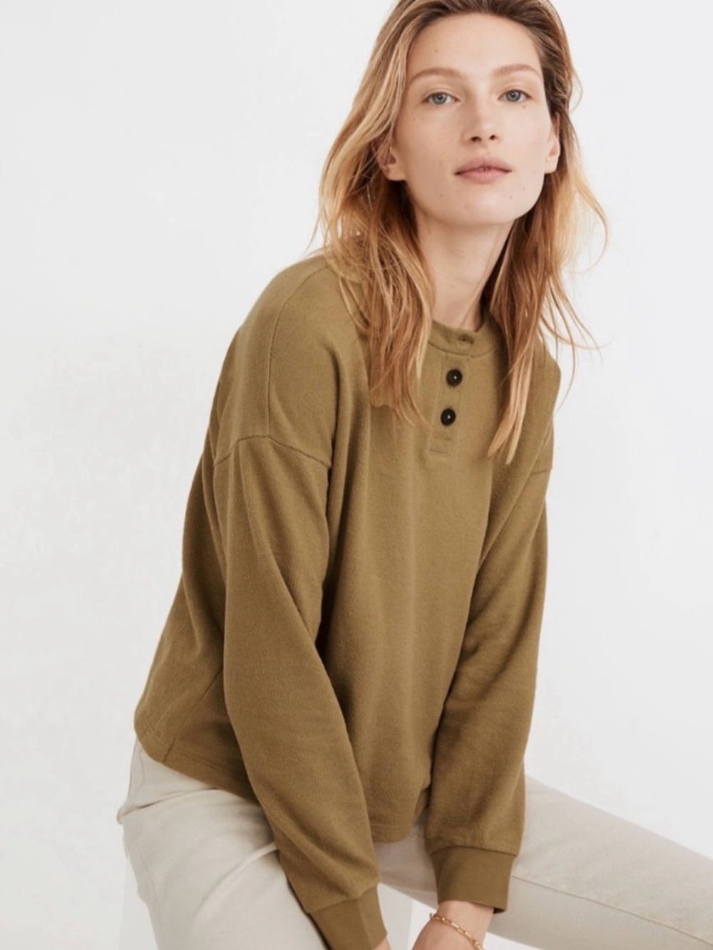 Madewell Olive Green Henley Pullover Top